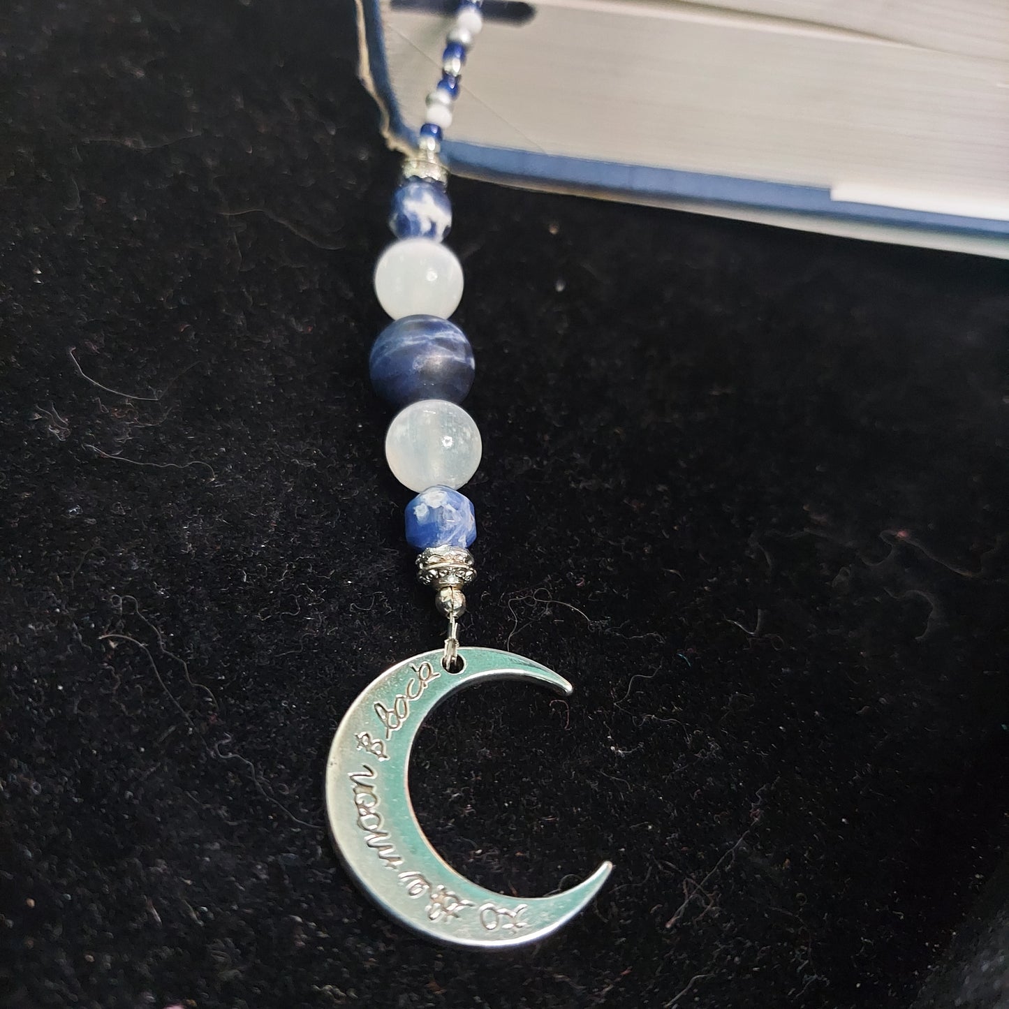 Blue Crescent Moon Bookmark, Book Charm, Book Jewelry, Book Thong