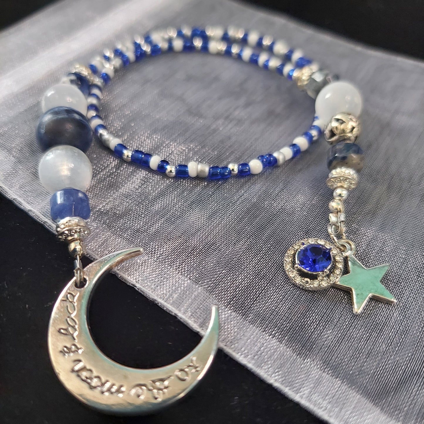 Blue Crescent Moon Bookmark, Book Charm, Book Jewelry, Book Thong