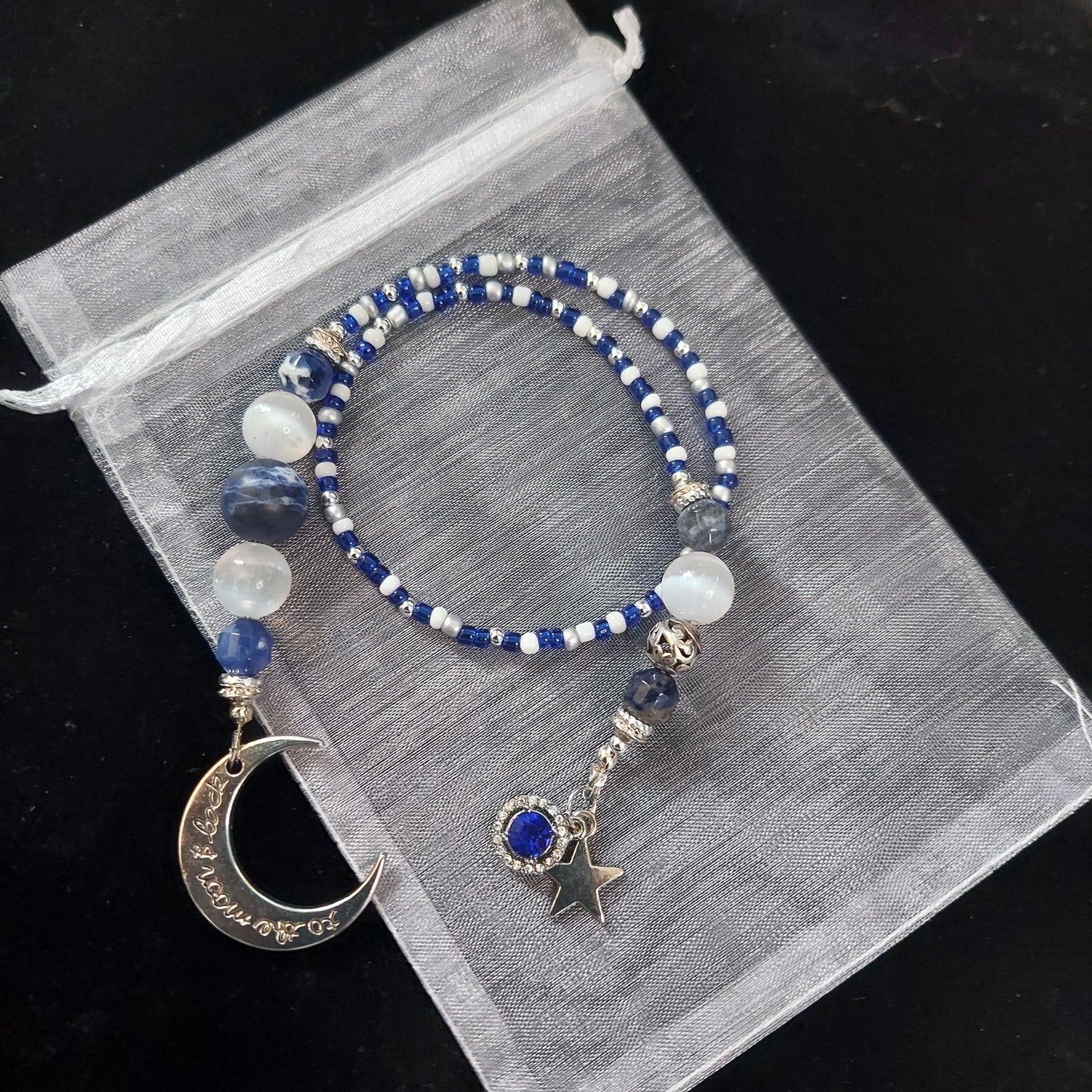Blue Crescent Moon Bookmark, Book Charm, Book Jewelry, Book Thong