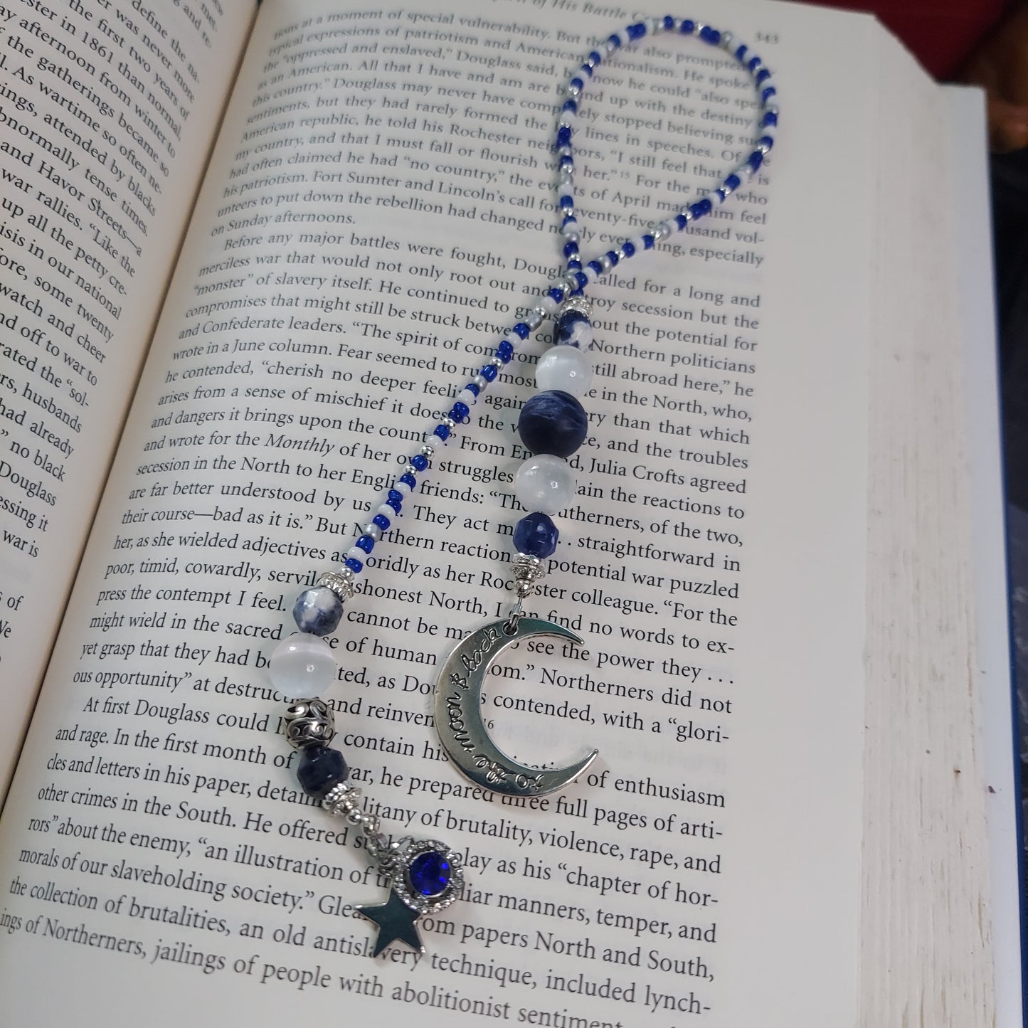 Blue Crescent Moon Bookmark, Book Charm, Book Jewelry, Book Thong