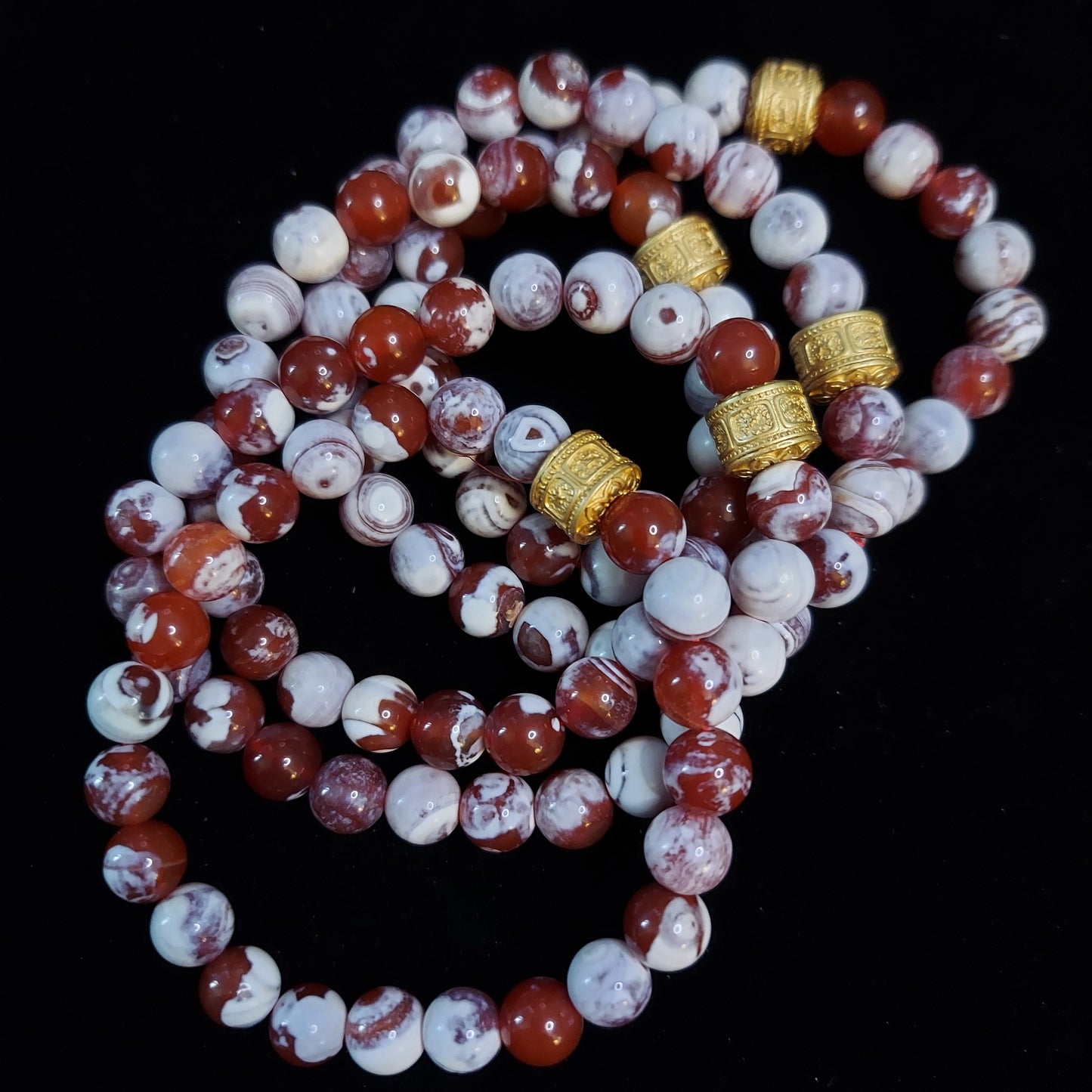 Red Fire Agate Stretch Bracelet with Gold-plated Drum Spacer